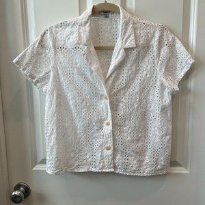 Madewell Cotton Eyelet Button Down Collared Crop Top Shirt White S